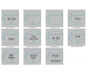 Stickserie - Tasse mit Schlitz 10 Motive plus Blanko